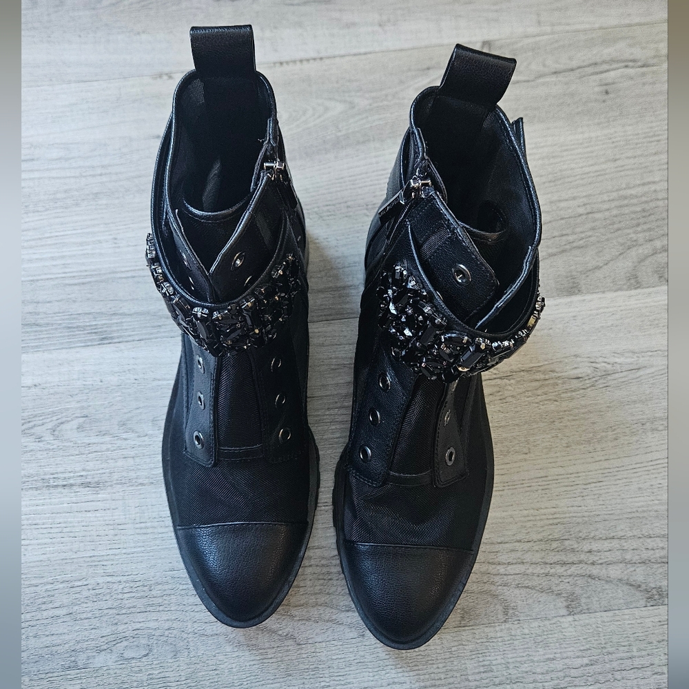 NEW Karl Lagerfeld Summer Mesh Black Leather PIPPA Combat Boots Lug Sole 7.5 - Picture 10 of 12